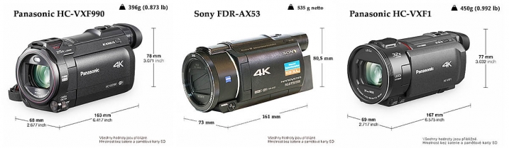 Videokamery s hledáčkem: 2x Panasonic VXF a Sony AX53