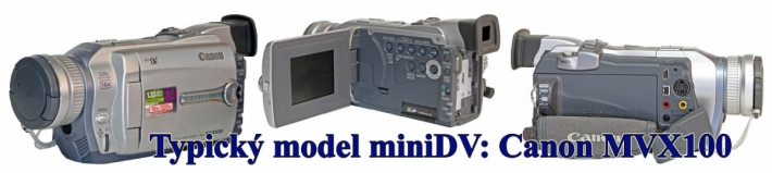 Typická videokamera miniDV, přehrávající 1/4&quot; pásku