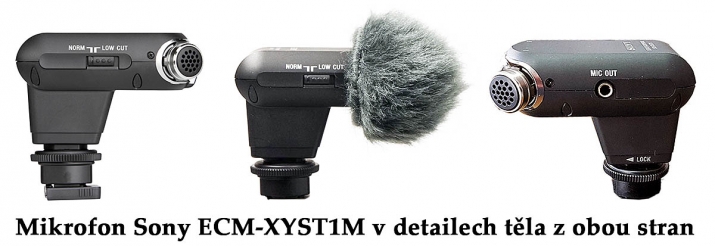 Mikrofon Sony ECM-XYST1M v detailech z obou stran...