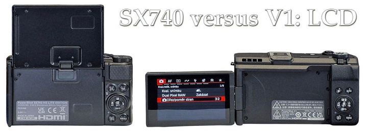 Canon PowerSot SX740 a PowerShot-V1: srovnání LCD 