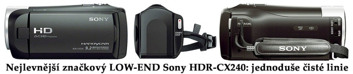 Videokamera Sony HDR-CX240 ve třech úhlech pohledu