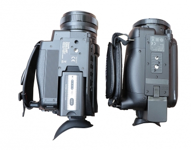 Videokamery Panasonic HC-X2000 a Canon XA40 zespodu